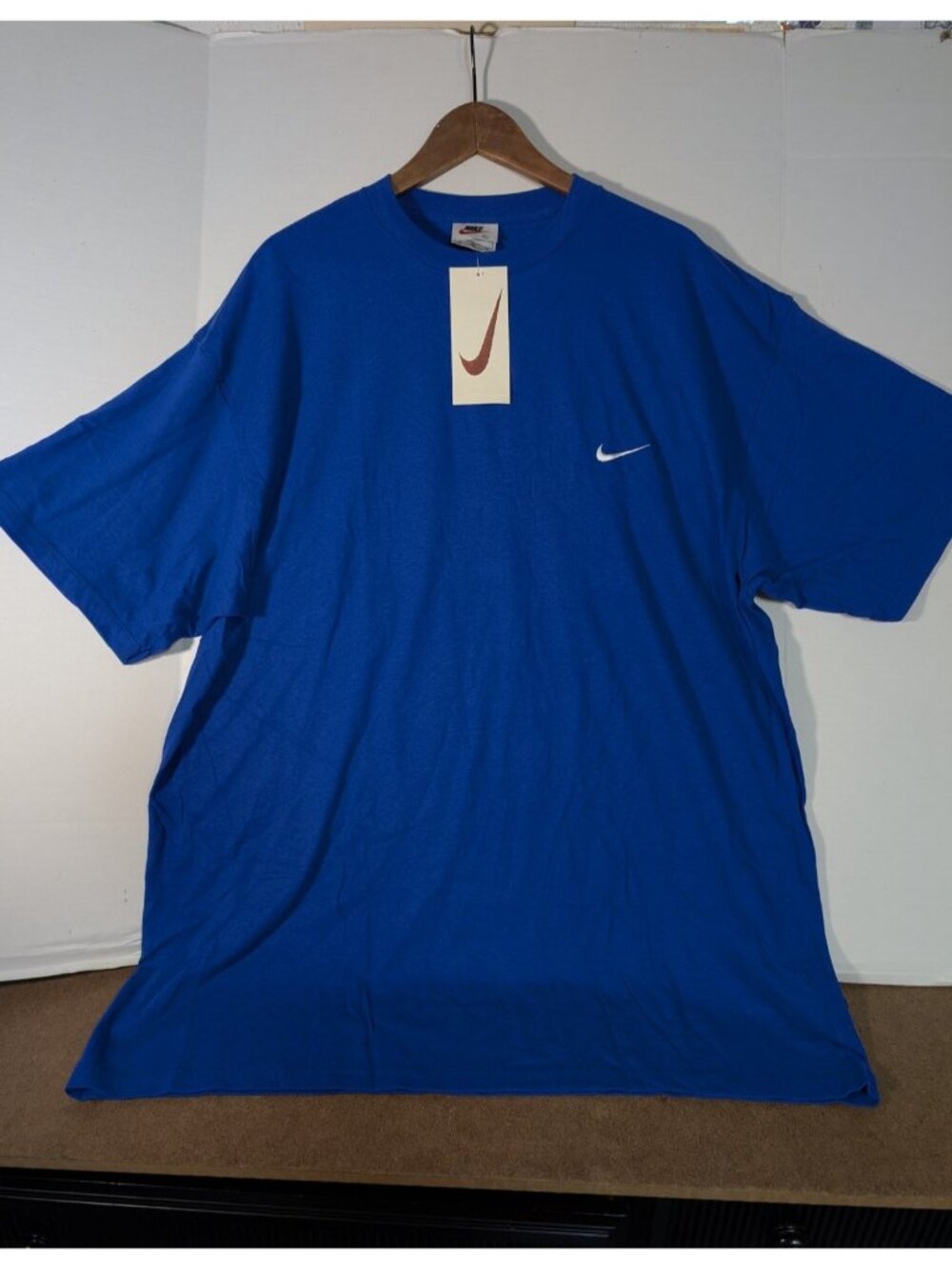 NWT Vintage Y2K NIKE 122245 Shirt XL Blue Embroidered Mini Swoosh NOS 34x27"